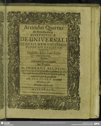 Articulus Quartus De Praedestinatione