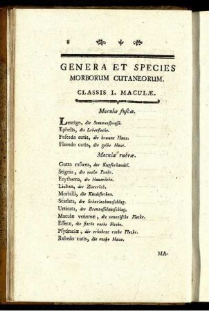 Genera Et Species Morborum Cutaneorum.