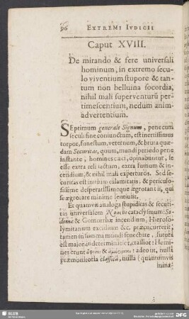 Caput XVIII. De mirando & fere universali hominum, in extremo seculo viventium stupore ...