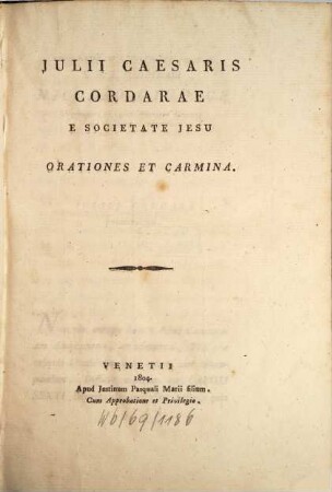 Opere latine e italiane, 3. Orationes et carmina