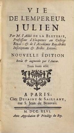 Vie de l'empereur Julien : trois livres relié