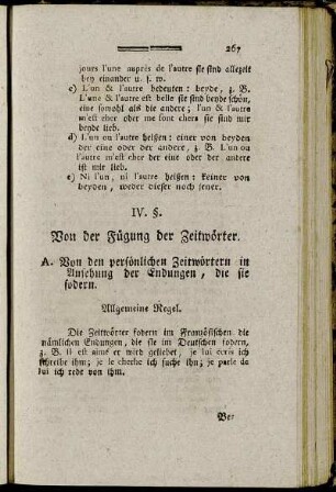IV. §. Von der Fügung der Zeitwörter.