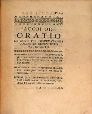 Oratio de novis per observationes coelestes recentioris aevi inventis