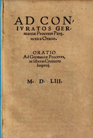 Ad coniuratos Germaniae Proceres Paraenetica Oratio