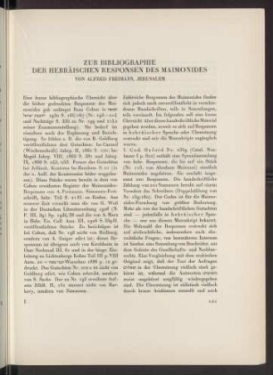 Zur Bibliographie der hebräischen Responsen des Maimonides