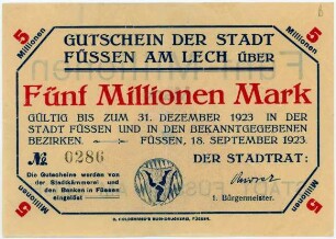 Geldschein / Notgeld, 5 Millionen Mark, 18.9.1923