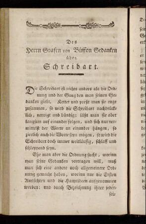 Des Herrn Grafen von Büffon Gedanken über Schreibart.