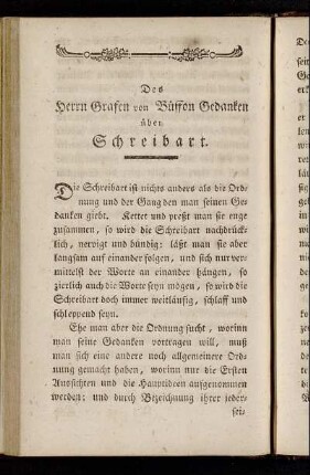 Des Herrn Grafen von Büffon Gedanken über Schreibart.