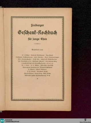 Freiburger Geschenk-Kochbuch für junge Ehen
