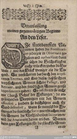 Veranlassung meines gegenwärtigen Beginns. An den Leser.