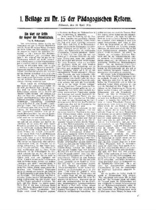 Ein Wort zur Kritik der Gegner der Einheitsschule : 1. Beilage zu Nr. 15 der Pädagogischen Reform