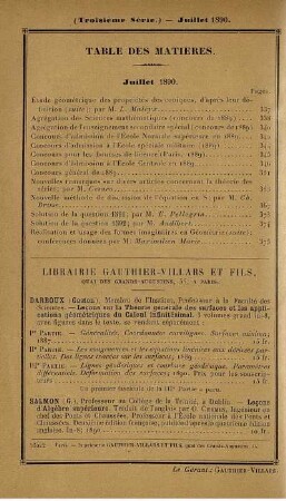 Table des matières. Juillet 1890.