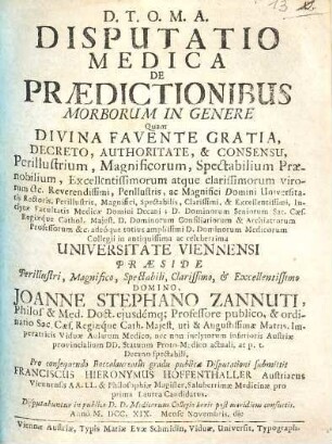 Disputatio Medica De Praedictionibus Morborum In Genere