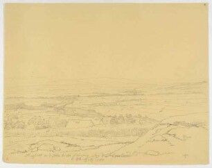 Blick vom Kapellenberg nördlich von Schönberg im Vogtland (Bad Brambach-Schönberg) nach Süden ins Egerland (Tschechien, Cheb), Skizze mit Farb- und Materialangaben