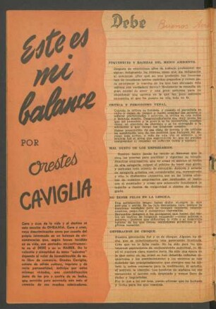 Este es mi balance - Por Orestes Caviglia : Debe [y] haber, Buenos Aires, Septiembre de 1945
