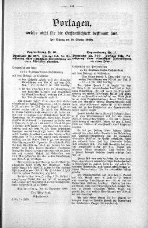 Vorlagen welche nicht für die Oeffentlichkeit bestimmt sind., 10. Oktober 1900