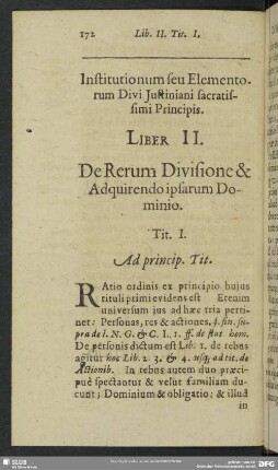 Institutionum seu Elementorum Divi Iustiniani sacratissimi Principis, Liber II.