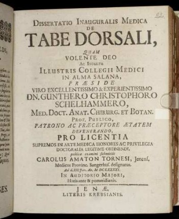 Dissertatio Inauguralis Medica De Tabe Dorsali