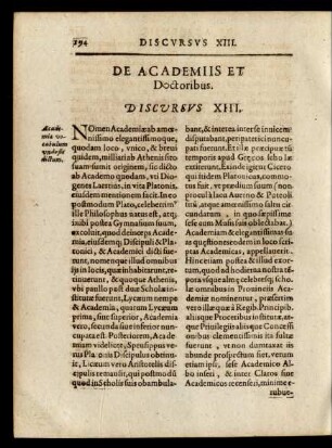 De Academiis et Doctoribus. Discursus XIII.
