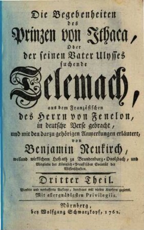 Die Begebenheiten des Prinzen von Ithaca, Oder der seinen Vater Ulysses suchende Telemach, 3