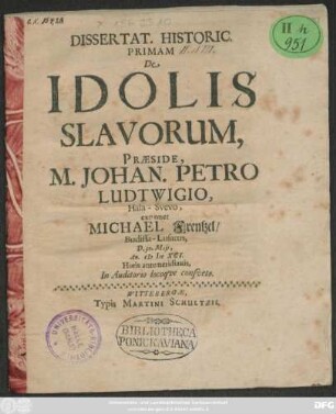 Dissertat. Historic. Primam De Idolis Slavorum