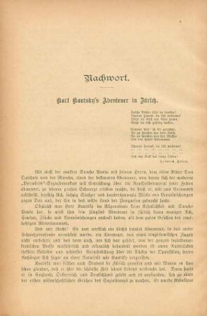 Nachwort. Karl Kautsky's Abenteuer in Zürich