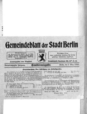Sonderausgabe, 2. März 1922