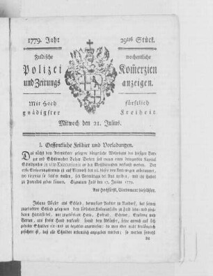 29tes Stück., Ausgabe vom 21. Juli 1779