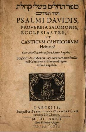 Sēfer Tehillîm, Mišlê, Qohelet we Šîr haš-sîrîm : Psalmi Davidis, proverbia Salomonis, Ecclesiastes, et canticum canticorum hebraice