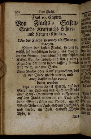 Das 16. Capitel. Von Flachs- Seifen-Stärke-Kraftmehl-Lichter- und Kerzen-Künsten.