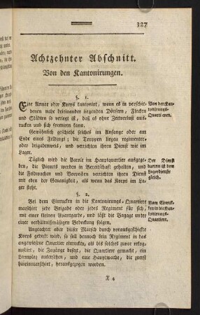 327-331, Achtzehnter Abschnitt. Von den Kantonirungen