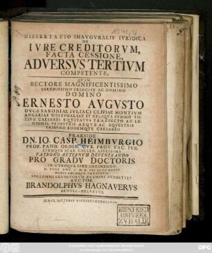 Dissertatio Inavgvralis Ivridica De Ivre Creditorvm, Facta Cessione, Adversvs Tertivm Competente
