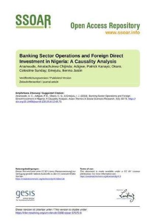 Banking Sector Operations and Foreign Direct Investment in Nigeria: A Causality Analysis