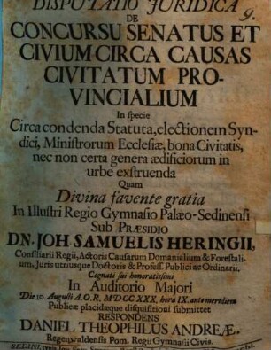 Disp. ... de concursu senatus et civium circa causas civitatum provinc.
