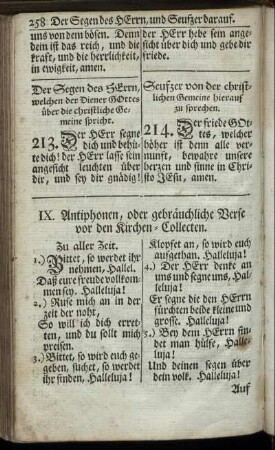 IX. Antiphonen, oder gebräuchliche Verse vor den Kirchen-Collecten.