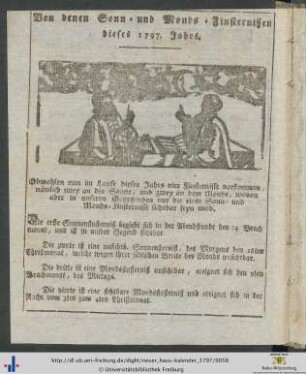 Von denen Sonn- und Monds-Finsternissen dieses 1797. Jahres.
