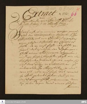 Auszug eines Briefs von Johann Christoph von Issendorff an Carl Friedrich v. Wreech.