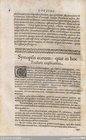 Synopsis eorum: quae in hoc Tractatu explicantur.