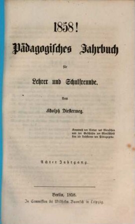 Pädagogisches Jahrbuch für Lehrer und Schulfreunde. 8, 8. 1858
