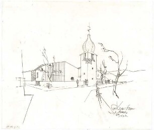 Gsaenger, Gustav; Fischen / Allgäu (Bayern); Ev. Kirche zum Guten Hirten, Pfarrhaus - Perspektive