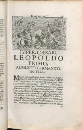 Imper. Cæsari Leopoldo Primo, Augusto Germanico, Pio, Felici.