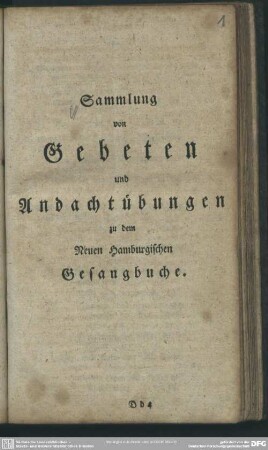 Sammlung von Gebeten und Andachtübungen zu dem Neuen Hamburgischen Gesangbuche