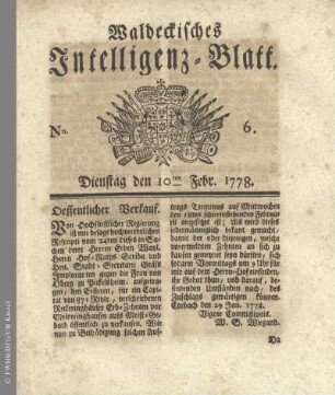 No. 6. Dienstag den 10ten Febr. 1778