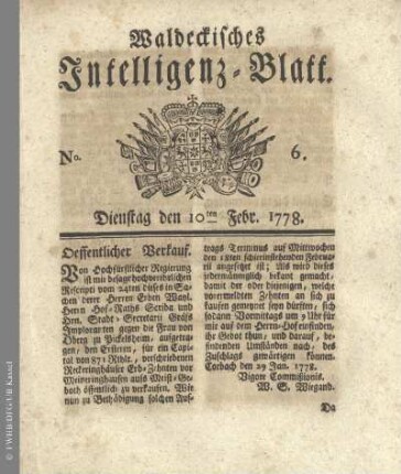 No. 6. Dienstag den 10ten Febr. 1778