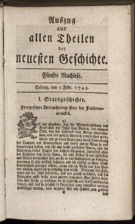 Fünfte Nachlese. Coburg, den 1. Febr. 1749.