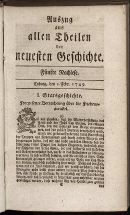 Fünfte Nachlese. Coburg, den 1. Febr. 1749.