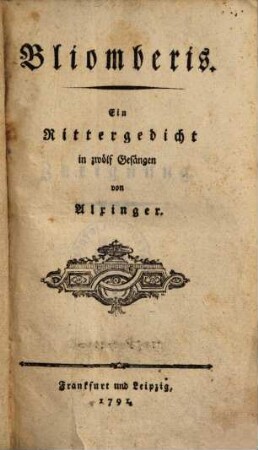 Bliomberis : Ein Rittergedicht in zwölf Gesängen