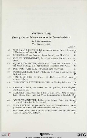 Zweiter Tag: Freitag, den 29. November im Franz-Josef-Saal, ab 3 Uhr nachmittags (Nr. 421-860)