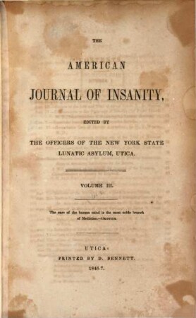 American journal of insanity. 3. 1846/47