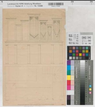 Ronsdorf (Wuppertal) Orgel der luth. Kirche Orgelprospekt und -grundriß (1845) 12 Fuß = 15,2 cm 44 x 29 Zeichnung Roetzel Nachlaß Roetzel Nr. 192